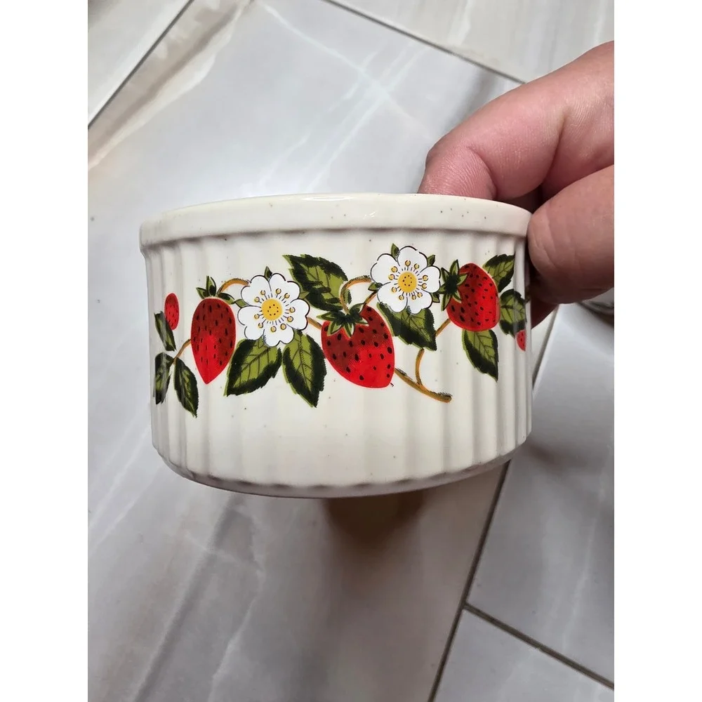 Sheffield Strawberries‎ n Cream Stoneware Ramekin Souffle Dish Set of 3 Japan H3